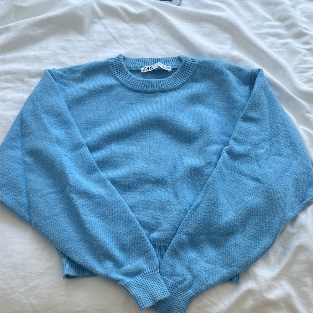 Zara Sky Blue Crew Neck Sweater
